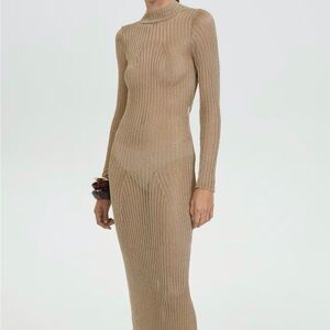 Mango lurex ribbed dress with open back - gold